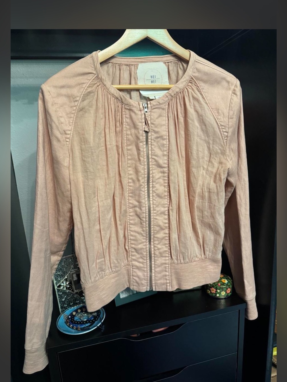 Anthropologie Hei Hei Women's Pale Pink Zip-Front Lightweight Jacket 🍁💕